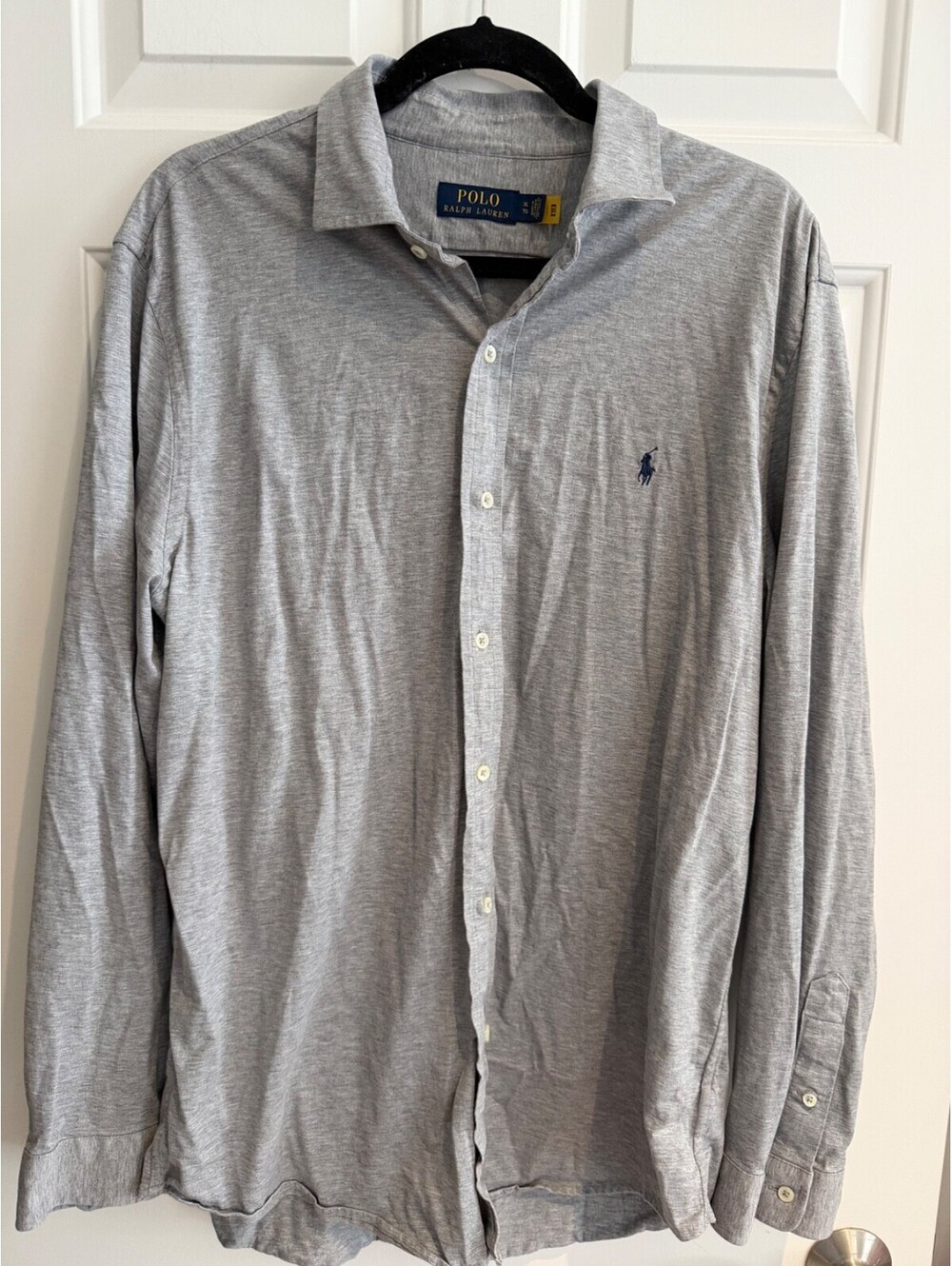 Polo Ralph Lauren Mens Gray Heather Long Sleeve Jersey Knit Button Down Shirt XL